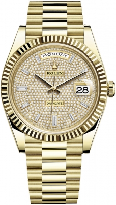 Rolex Day-Date 40mm White Gold 228238 Pave Baguette