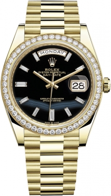 Rolex Day-Date 40mm Yellow Gold 228348RBR Onyx Baguette