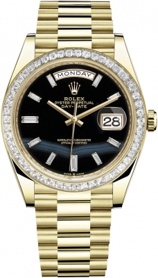 Rolex Day-Date 40mm Yellow Gold 228398TBR Onyx Baguette