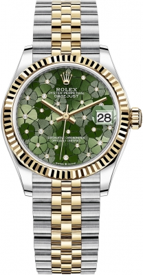 Rolex Datejust 31mm Stainless Steel and Yellow Gold 278273 Olive Green Floral Jubilee