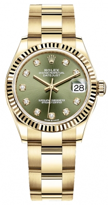 Rolex Datejust 31mm Yellow Gold 278278 Olive Green Diamond Oyster