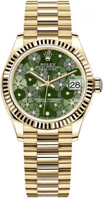 Rolex Datejust 31mm Yellow Gold 278278 Olive Green Floral President