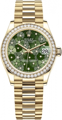 Rolex Datejust 31mm Yellow Gold 278288rbr Olive Green Floral President