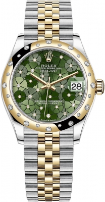 Rolex Datejust 31mm Stainless Steel and Yellow Gold 278343rbr Olive Green Floral Jubilee