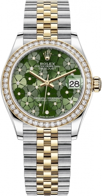 Rolex Datejust 31mm Stainless Steel and Yellow Gold 278383rbr Olive Green Floral Jubilee