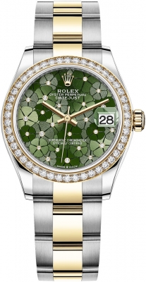 Rolex Datejust 31mm Stainless Steel and Yellow Gold 278383rbr Olive Green Floral Oyster