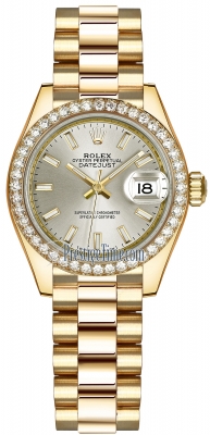 Rolex Lady Datejust 28mm Yellow Gold 279138RBR Silver Index President