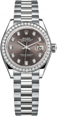 Rolex Lady Datejust 28mm White Gold 279139rbr Dark Grey Diamond President