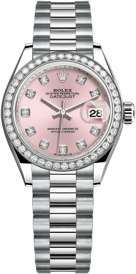 Rolex Lady Datejust 28mm White Gold 279139rbr Pink Diamond President