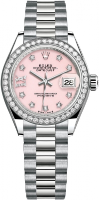 Rolex Lady Datejust 28mm White Gold 279139rbr Pink Opal 17 Diamond President