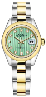 Rolex Lady Datejust 28mm Stainless Steel and Yellow Gold 279163 Mint Green Diamond Oyster