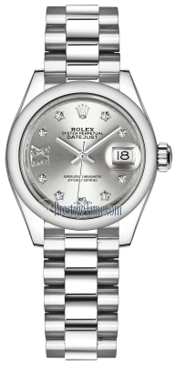 Rolex Lady Datejust 28mm Platinum 279166 Silver 17 Diamond President