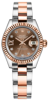 Rolex Lady Datejust 28mm Stainless Steel and Everose Gold 279171 Chocolate 17 Diamond Oyster