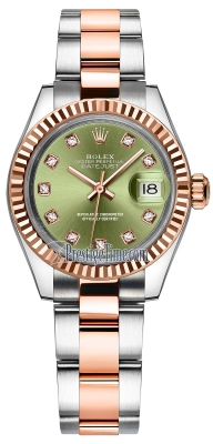 Rolex Lady Datejust 28mm Stainless Steel and Everose Gold 279171 Olive Green Diamond Oyster