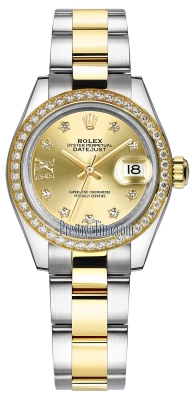 Rolex Lady Datejust 28mm Stainless Steel and Yellow Gold 279383RBR Champagne 17 Diamond Oyster