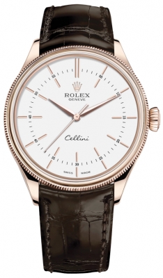 Rolex Cellini Time 39mm 50505 White Brown Strap