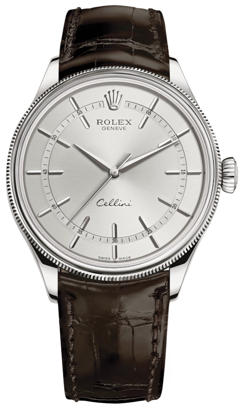 rolex cellini rhodium dial men's automatic watch with alligator leather band