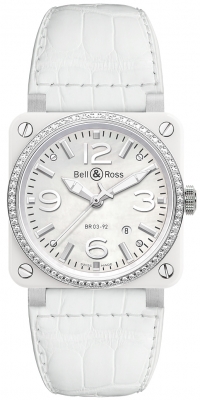 Bell & Ross BR03-92 Automatic 42mm BR03-92 White Ceramic Diamonds Alligator