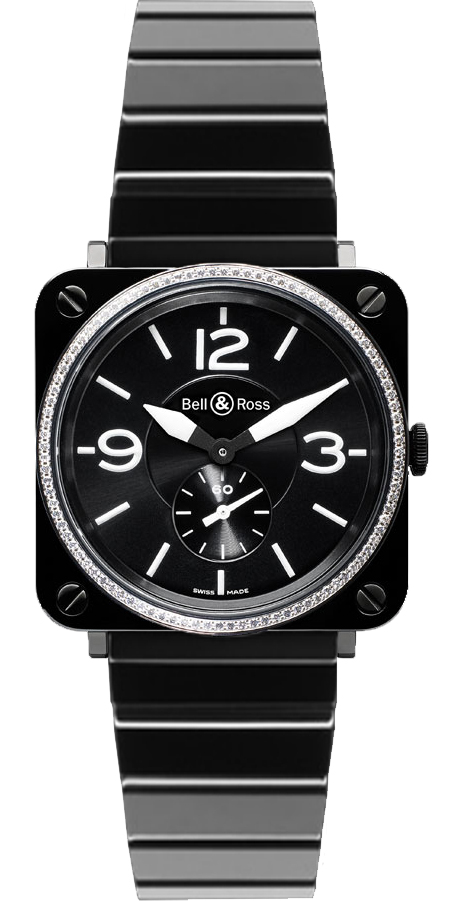 BRS Black Ceramic Diamond Bell & Ross BR-S Ceramic Quartz 39mm Medium Watch