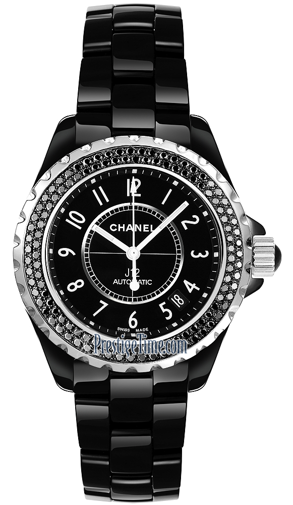 H1419 Chanel J 12 - Black Large Size with Diamonds