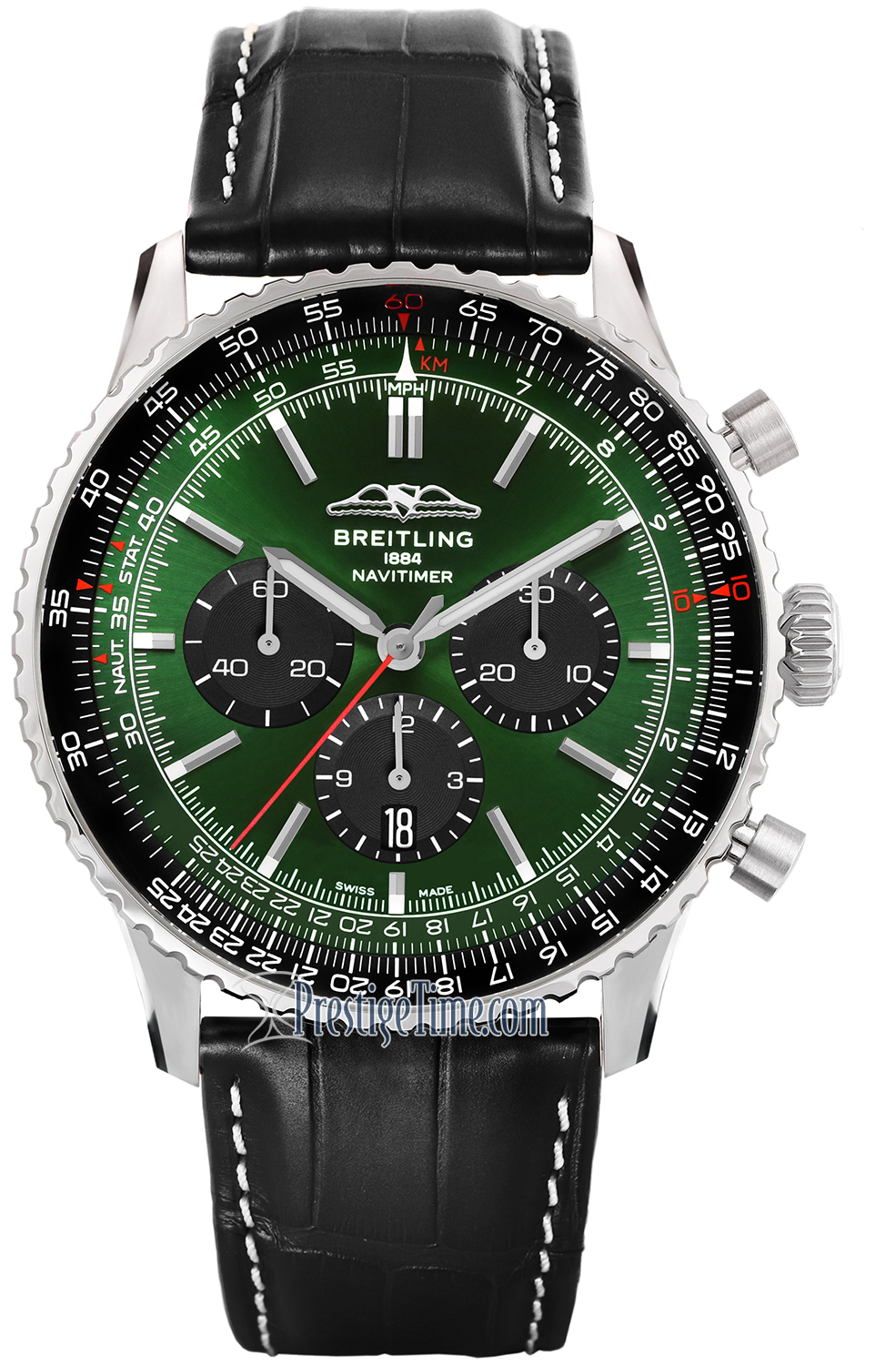 Breitling Navitimer B01 Chronograph 46 Dark Green Dial Black Leather Strap  Watch | AB0137241L1P1