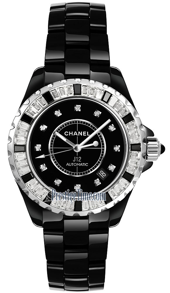 H2544 Chanel J 12 - Black Large Size with Diamonds