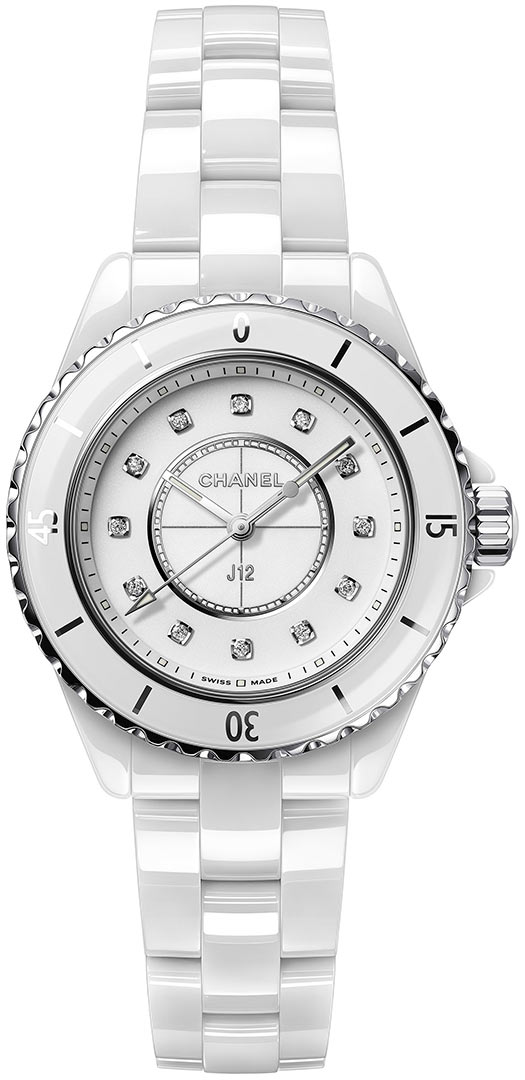 Chanel J12 33mm White Ceramic Diamond Dial Women's Watch H5703