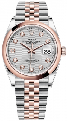 Rolex Datejust 36mm Stainless Steel and Rose Gold 126201 Silver Fluted Diamond Jubilee