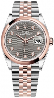 Rolex Datejust 36mm Stainless Steel and Rose Gold 126201 Slate Fluted Diamond Jubilee