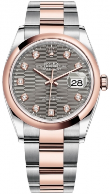 Rolex Datejust 36mm Stainless Steel and Rose Gold 126201 Slate Fluted Diamond Oyster