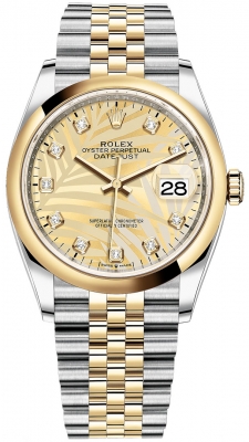 Rolex Datejust 36mm Stainless Steel and Yellow Gold 126203 Golden Palm Diamond Jubilee