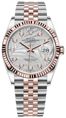 Rolex Datejust 36mm Stainless Steel and Rose Gold 126231 Silver Palm Diamond Jubilee