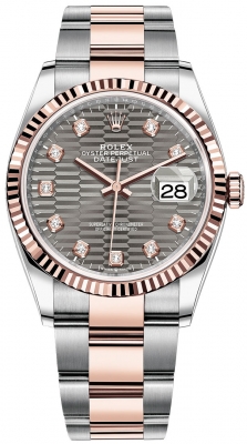 Rolex Datejust 36mm Stainless Steel and Rose Gold 126231 Slate Fluted Diamond Oyster