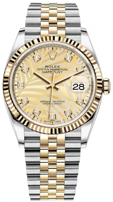 Rolex Datejust 36mm Stainless Steel and Yellow Gold 126233 Golden Palm Diamond Jubilee