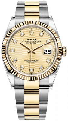 Rolex Datejust 36mm Stainless Steel and Yellow Gold 126233 Golden Fluted Diamond Oyster