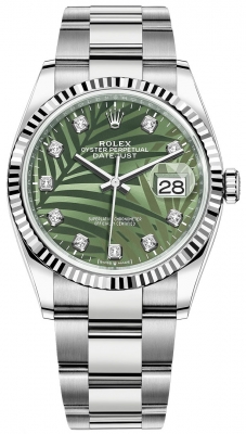 Rolex Datejust 36mm Stainless Steel 126234 Olive Green Palm Diamond Oyster