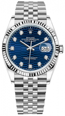 Rolex Datejust 36mm Stainless Steel 126234 Bright Blue Fluted Diamond Jubilee