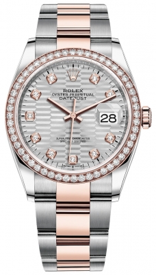 Rolex Datejust 36mm Stainless Steel and Rose Gold 126281rbr Silver Fluted Diamond Oyster