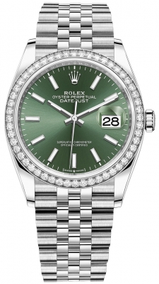 Rolex Datejust 36mm Stainless Steel 126284rbr Mint Green Index Jubilee