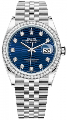 Rolex Datejust 36mm Stainless Steel 126284rbr Bright Blue Fluted Diamond Jubilee