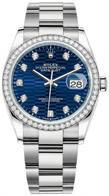 Rolex Datejust 36mm Stainless Steel 126284rbr Bright Blue Fluted Diamond Oyster