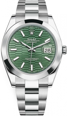 Rolex Datejust 41mm Stainless Steel 126300 Mint Green Fluted Oyster