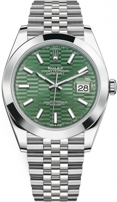 Rolex Datejust 41mm Stainless Steel 126300 Mint Green Fluted Jubilee