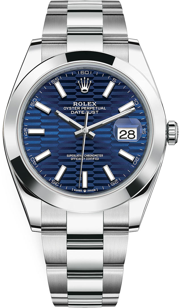 126300 Bright Blue Fluted Oyster Rolex Datejust 41mm Stainless