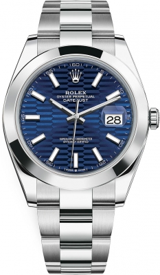 Rolex Datejust 41mm Stainless Steel 126300 Bright Blue Fluted Oyster