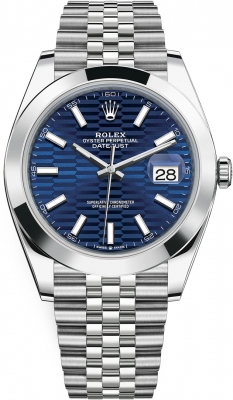Rolex Datejust 41mm Stainless Steel 126300 Bright Blue Fluted Jubilee