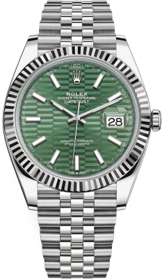Rolex Datejust 41mm Stainless Steel 126334 Mint Green Fluted Jubilee