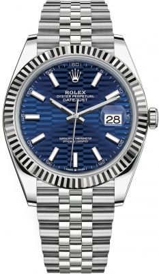 Rolex Datejust 41mm Stainless Steel 126334 Bright Blue Fluted Jubilee