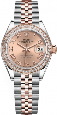 Rolex Lady Datejust 28mm Stainless Steel and Everose Gold 279381RBR Rose Roman Jubilee