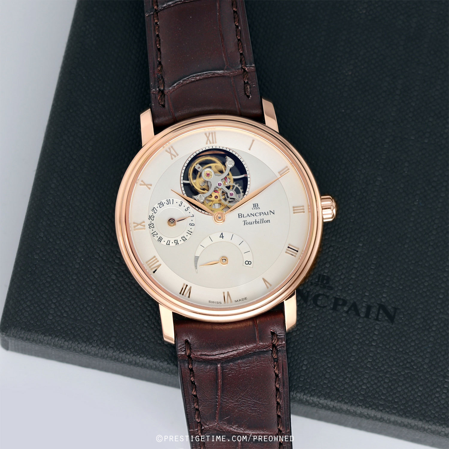 Pre-owned Blancpain Villeret Tourbillon 8 Day 6025-3642-55b